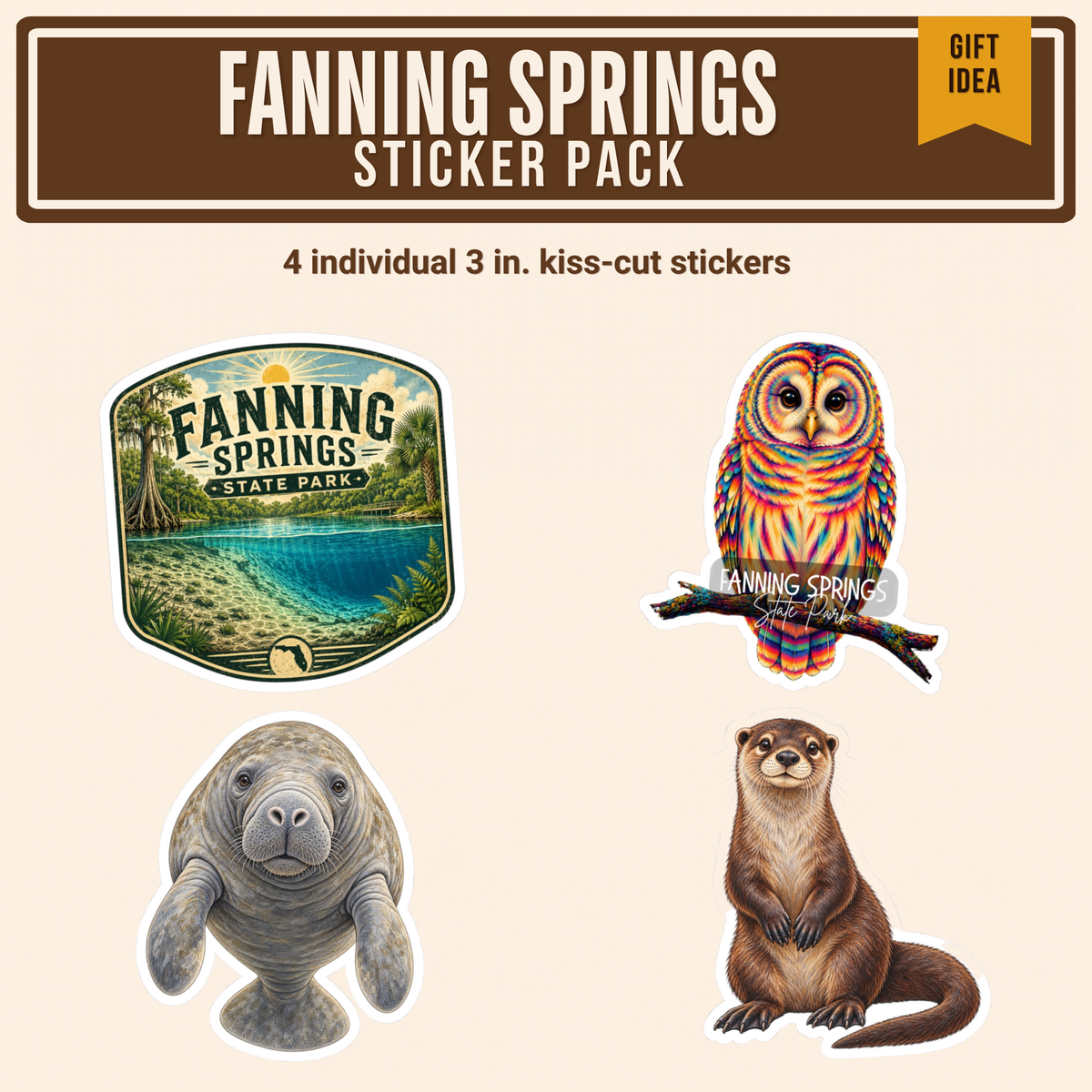 Fanning Springs Sticker Pack: 4 individual 3 in. kiss-cut stickers