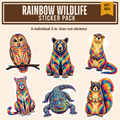 Rainbow Wildlife Sticker Pack: six individual 3 inch rainbow stickers of an alligator, Florida black bear, river otter, Florida panther, barred owl and fox squirrel