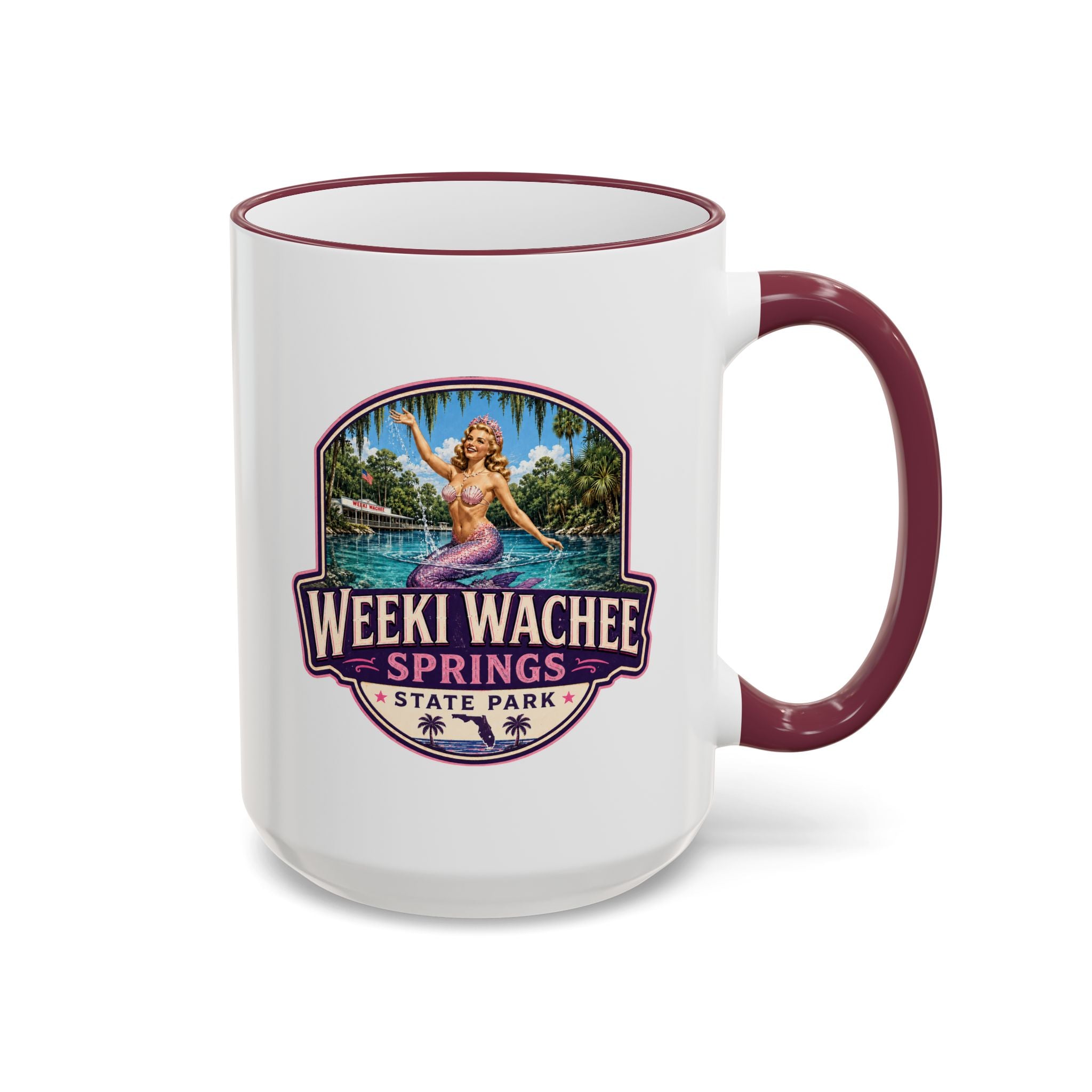 Weeki Wachee Vintage Mug Pink — Accent Rim & Handle 11oz/15oz