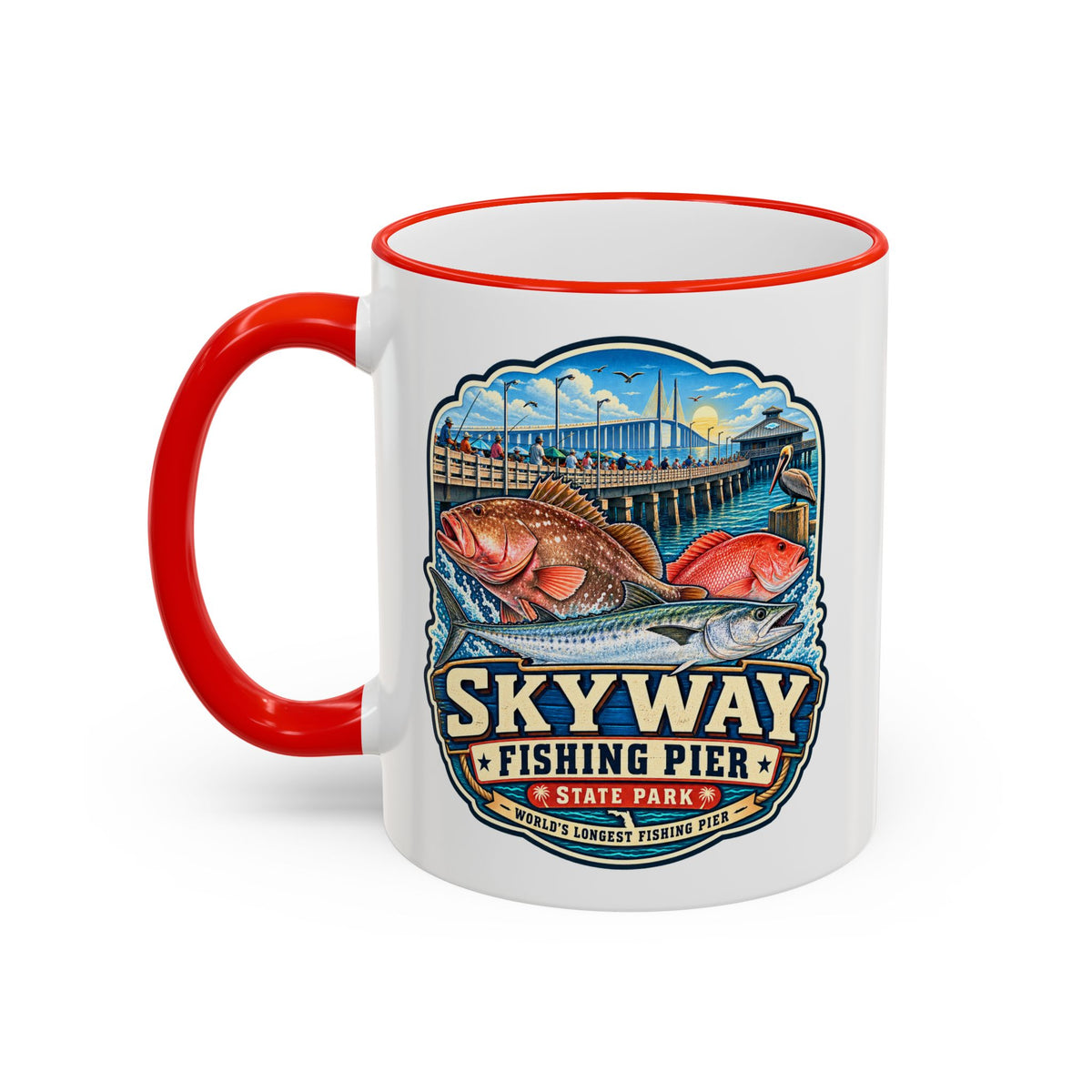 Skyway Fishing Pier Mug — Accent Rim & Handle 11oz/15oz