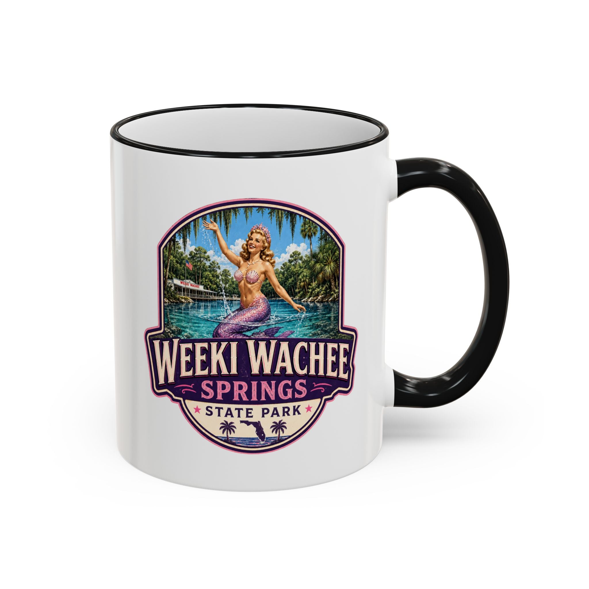 Weeki Wachee Vintage Mug Pink — Accent Rim & Handle 11oz/15oz