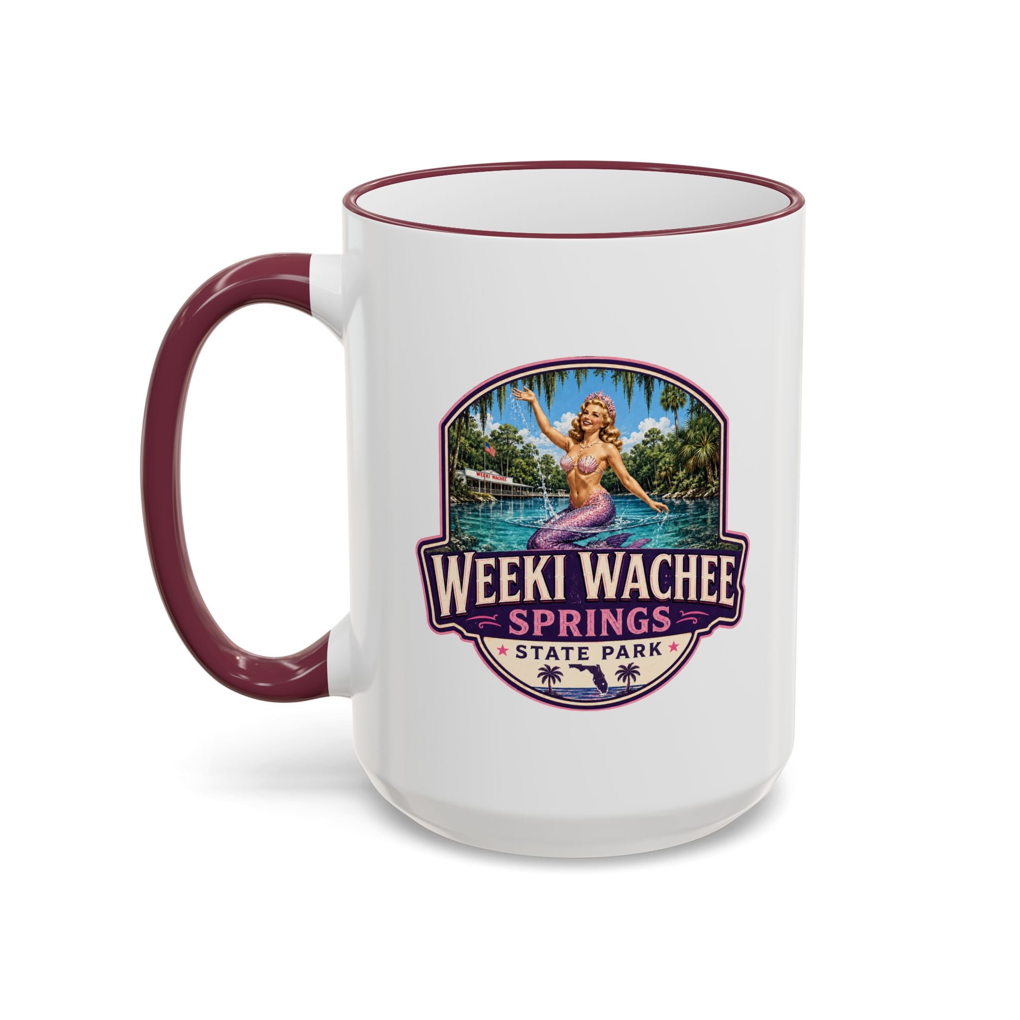 Weeki Wachee Vintage Mug Pink — Accent Rim & Handle 11oz/15oz