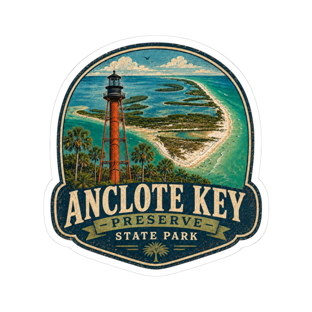 Anclote Key State Park Vintage Lighthouse Sticker — Kiss-Cut Travel Decal