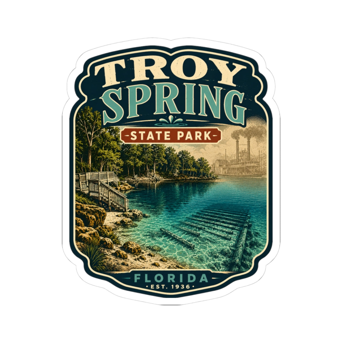 Troy Spring State Park Sticker — Vintage Florida Travel Kiss-Cut Decal