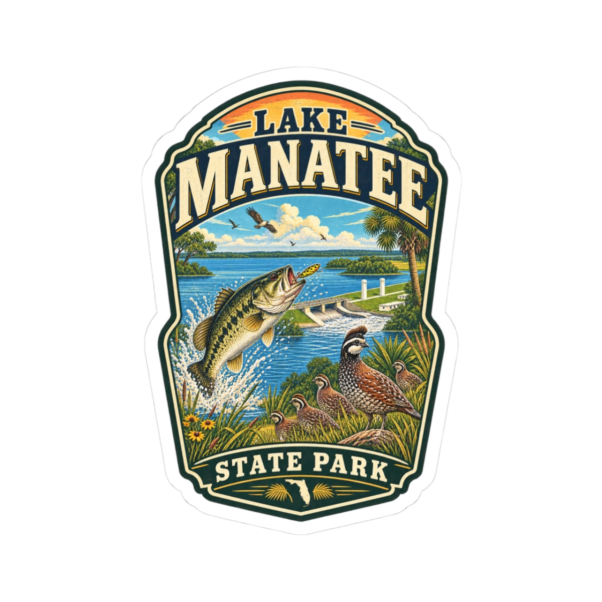 Lake Manatee State Park Sticker — Vintage Fishing & Wildlife Kiss-Cut Decal