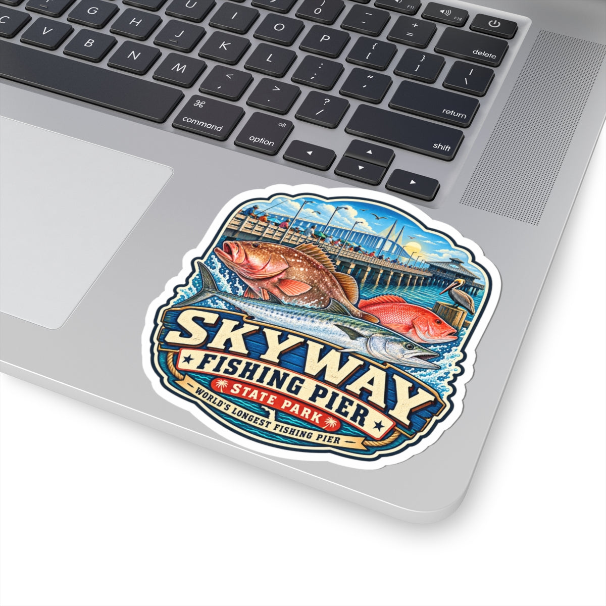 Skyway Fishing Pier Sticker — Vintage Pier & Fish Kiss-Cut Decal