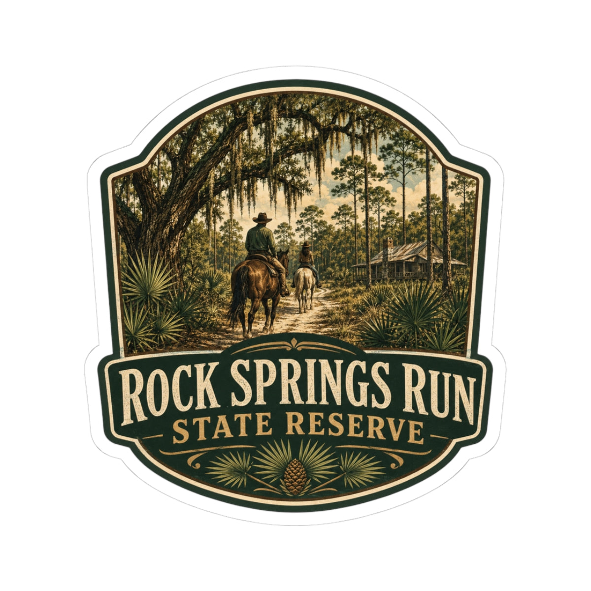 Rock Springs Run State Reserve Kiss-Cut Sticker – Vintage Equestrian Nature Badge