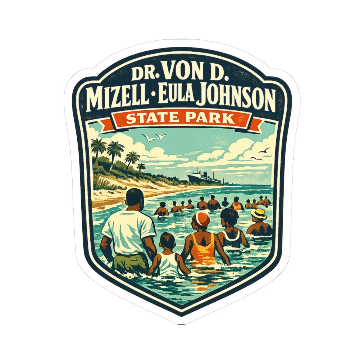 Kiss-Cut Sticker — Dr. Von D. Mizell–Eula Johnson State Park Retro Travel Badge
