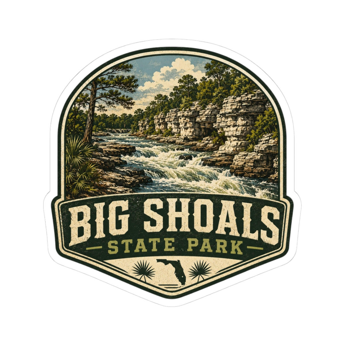 Big Shoals State Park Sticker — Vintage River Landscape Kiss-Cut Sticker