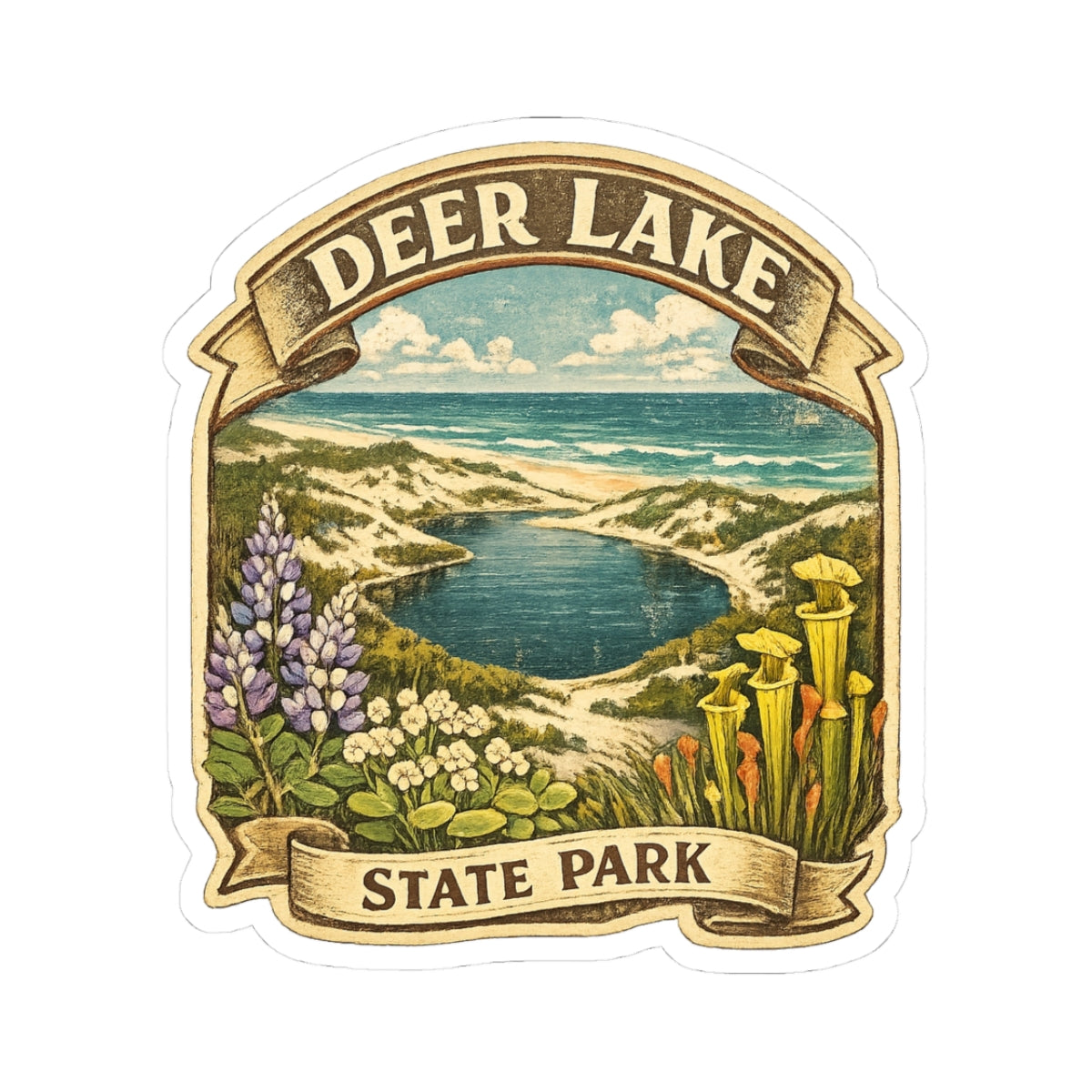 Deer Lake State Park Vintage Landscape Sticker — Kiss-Cut Outdoor Decal