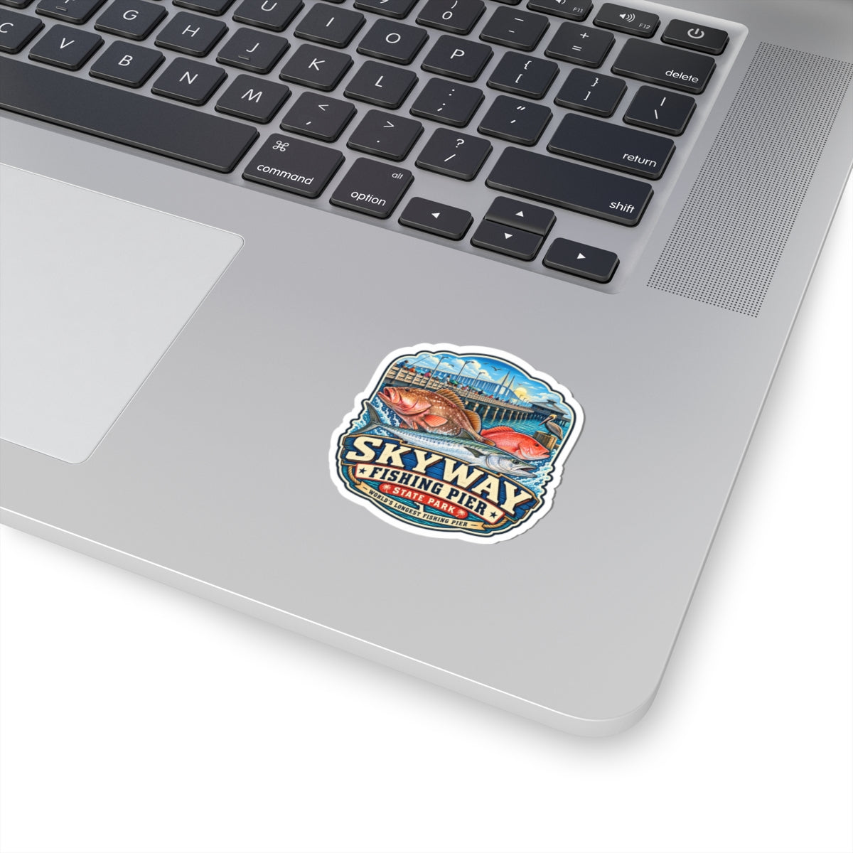 Skyway Fishing Pier Sticker — Vintage Pier & Fish Kiss-Cut Decal