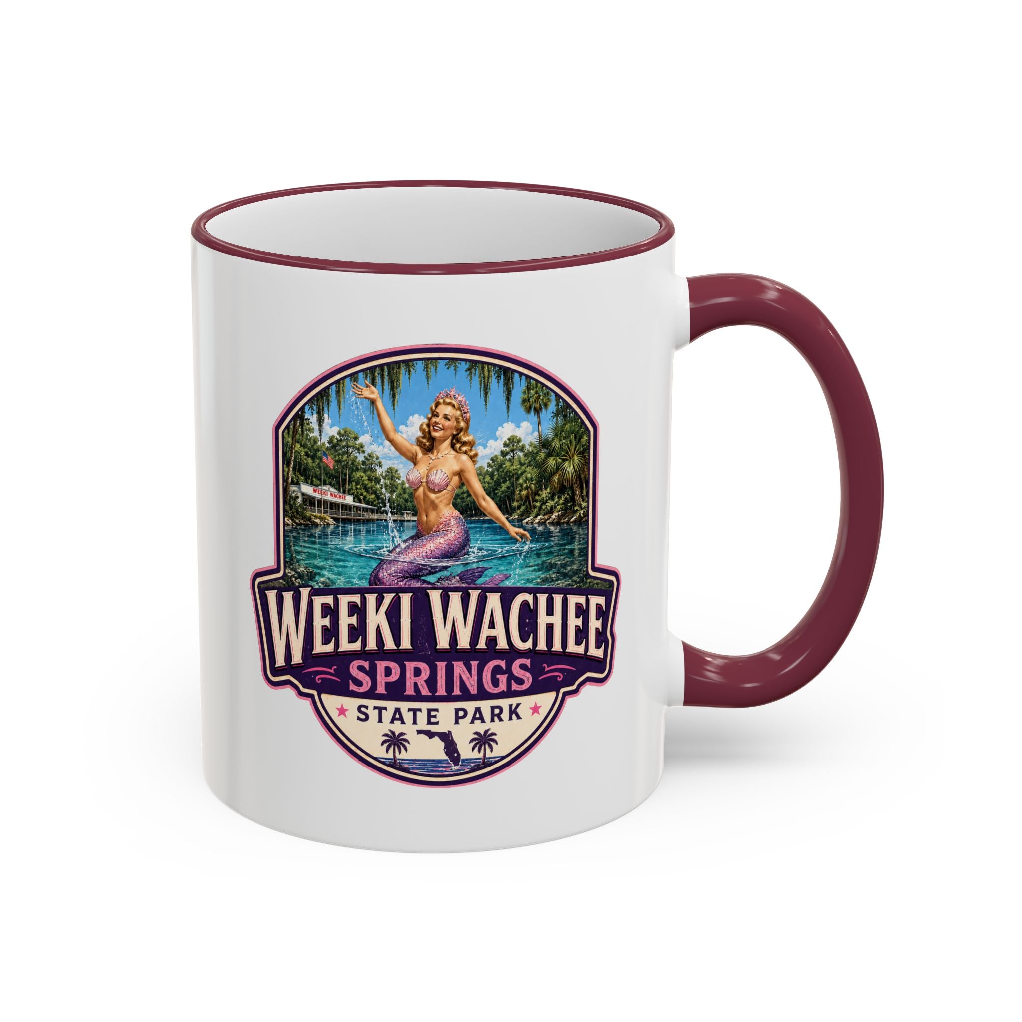Weeki Wachee Vintage Mug Pink — Accent Rim & Handle 11oz/15oz