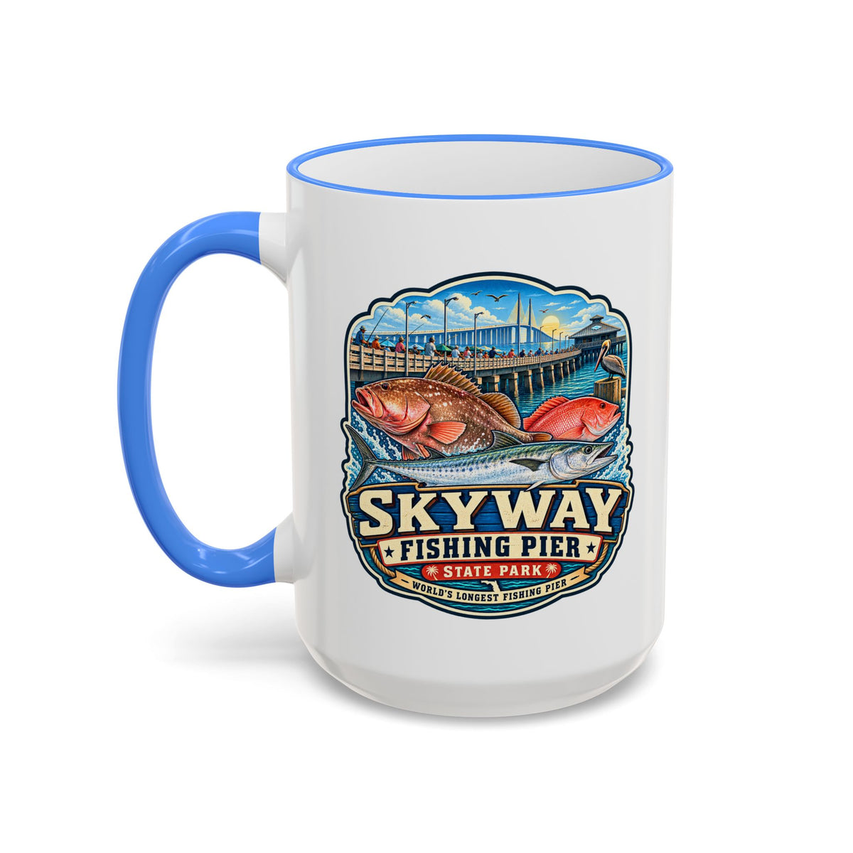Skyway Fishing Pier Mug — Accent Rim & Handle 11oz/15oz