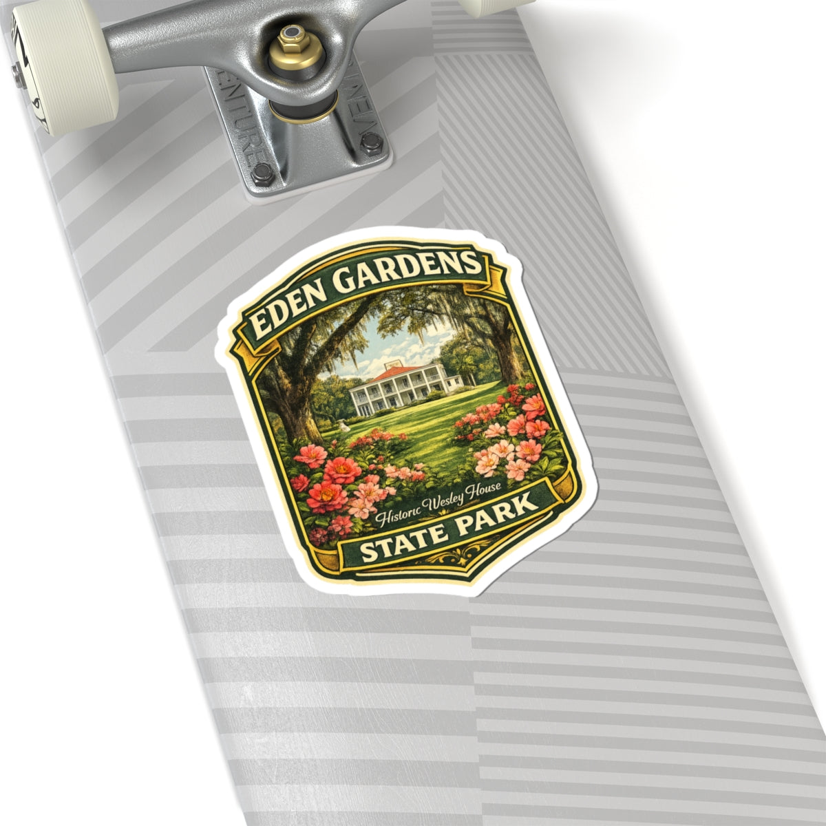 Eden Gardens State Park Vintage Badge Sticker — Historic Wesley House Kiss-Cut Sticker