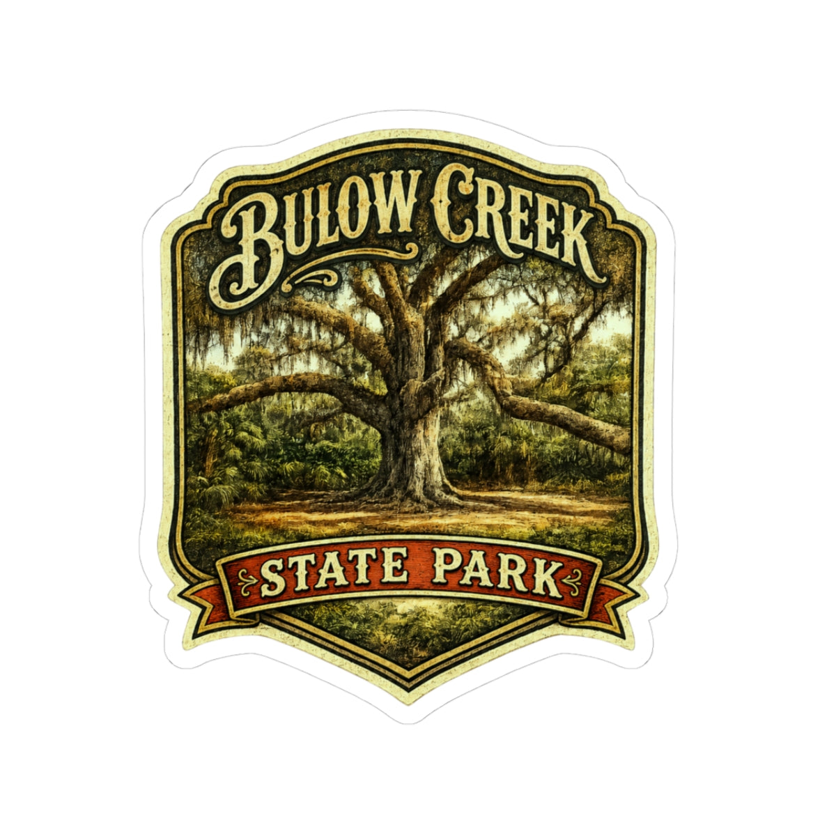 Bulow Creek State Park Sticker — Vintage Oak Tree Kiss-Cut Vinyl Sticker
