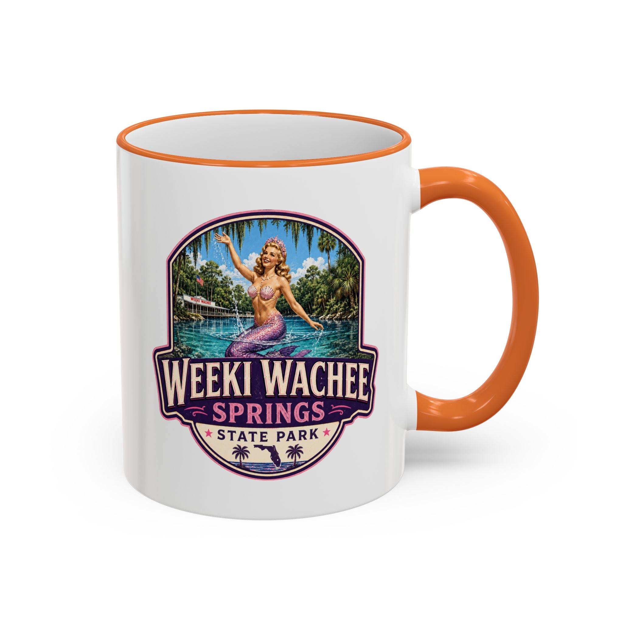 Weeki Wachee Vintage Mug Pink — Accent Rim & Handle 11oz/15oz