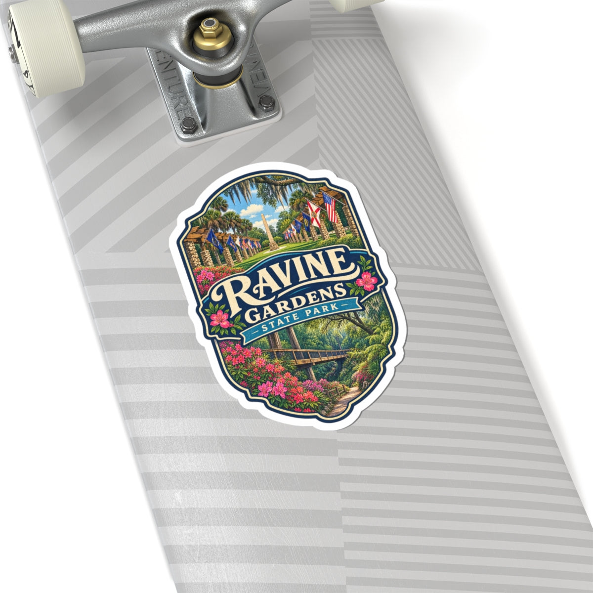 Ravine Gardens State Park Kiss-Cut Sticker — Vintage Scenic Park Badge