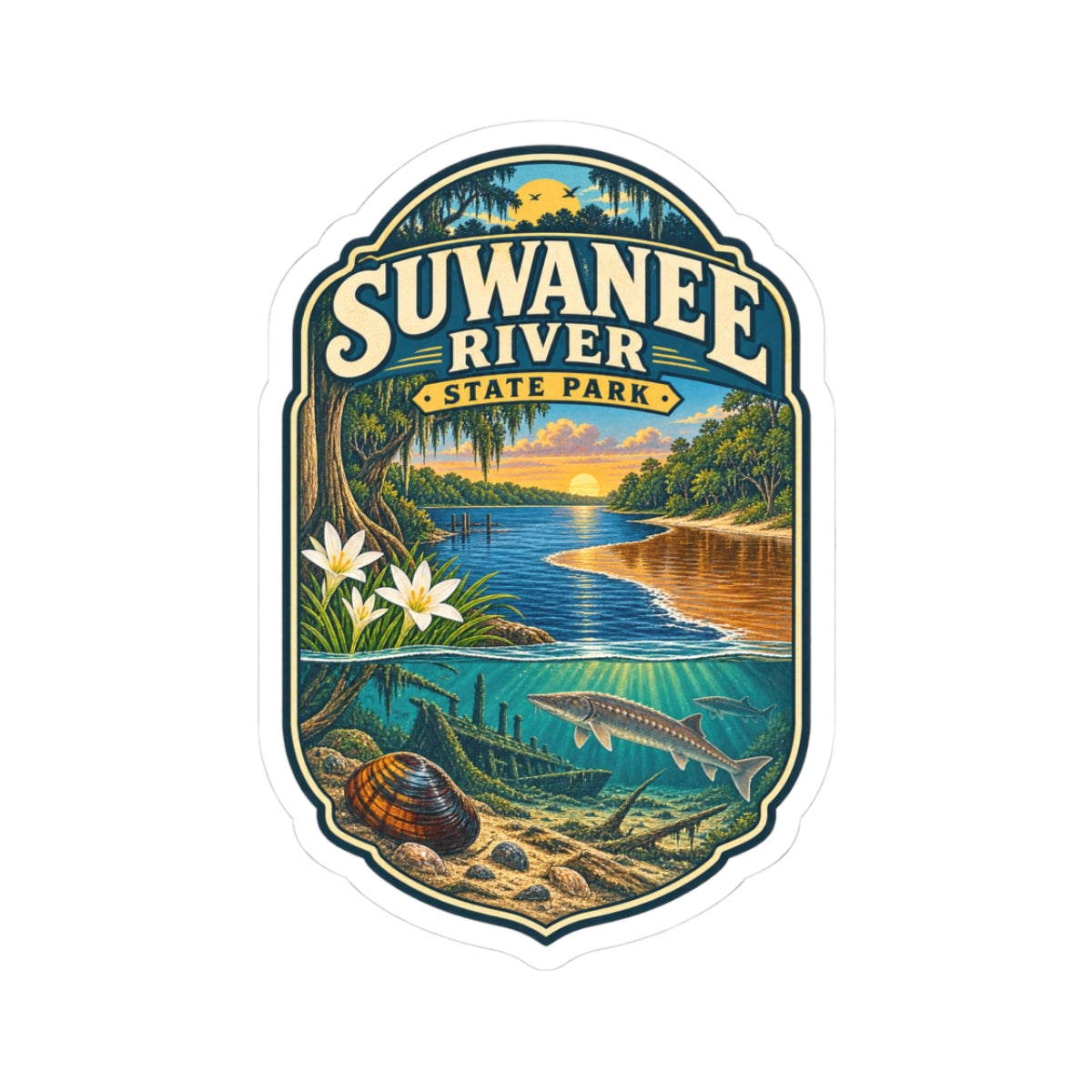 Suwanee River State Park Sticker — Scenic River Vintage Badge Kiss-Cut