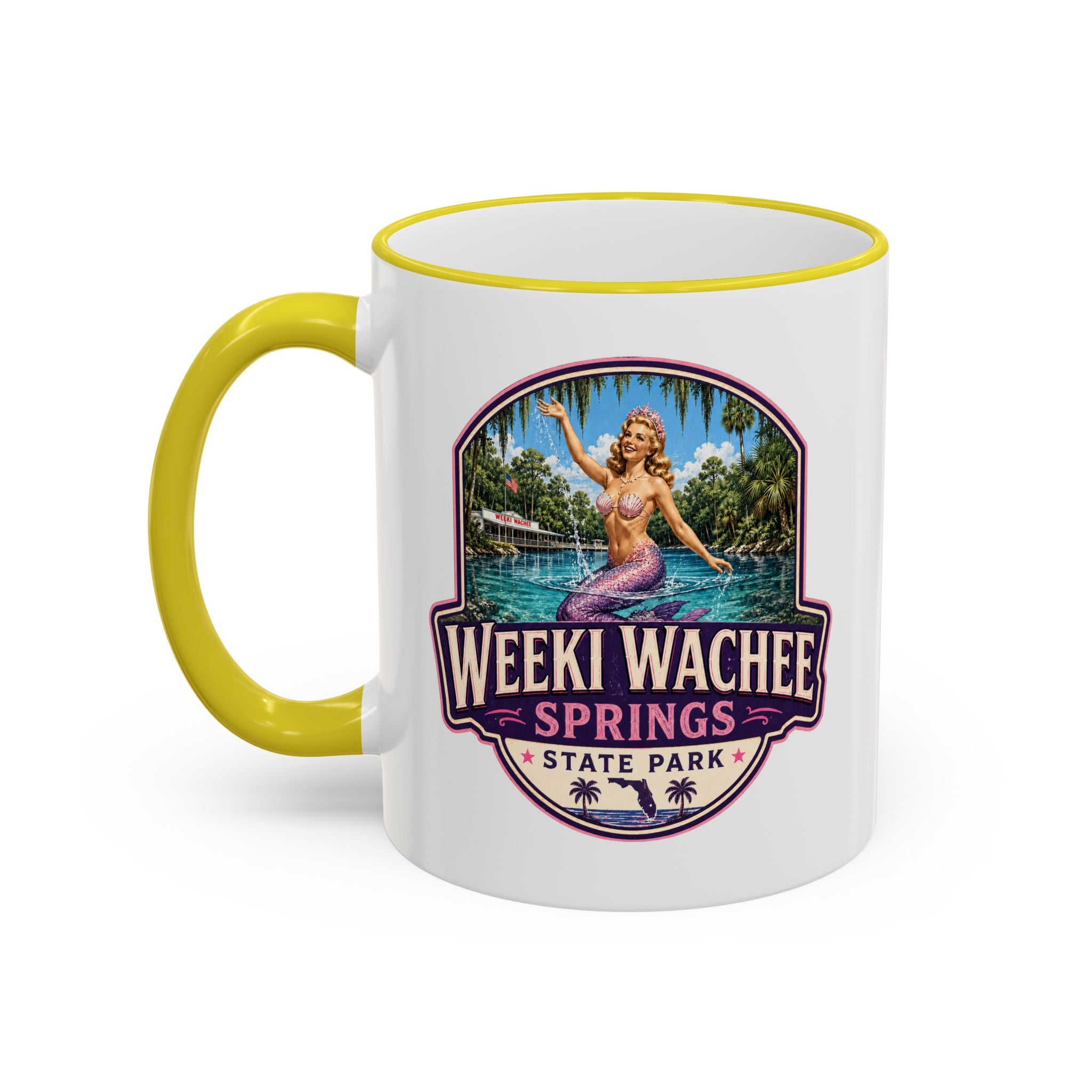 Weeki Wachee Vintage Mug Pink — Accent Rim & Handle 11oz/15oz
