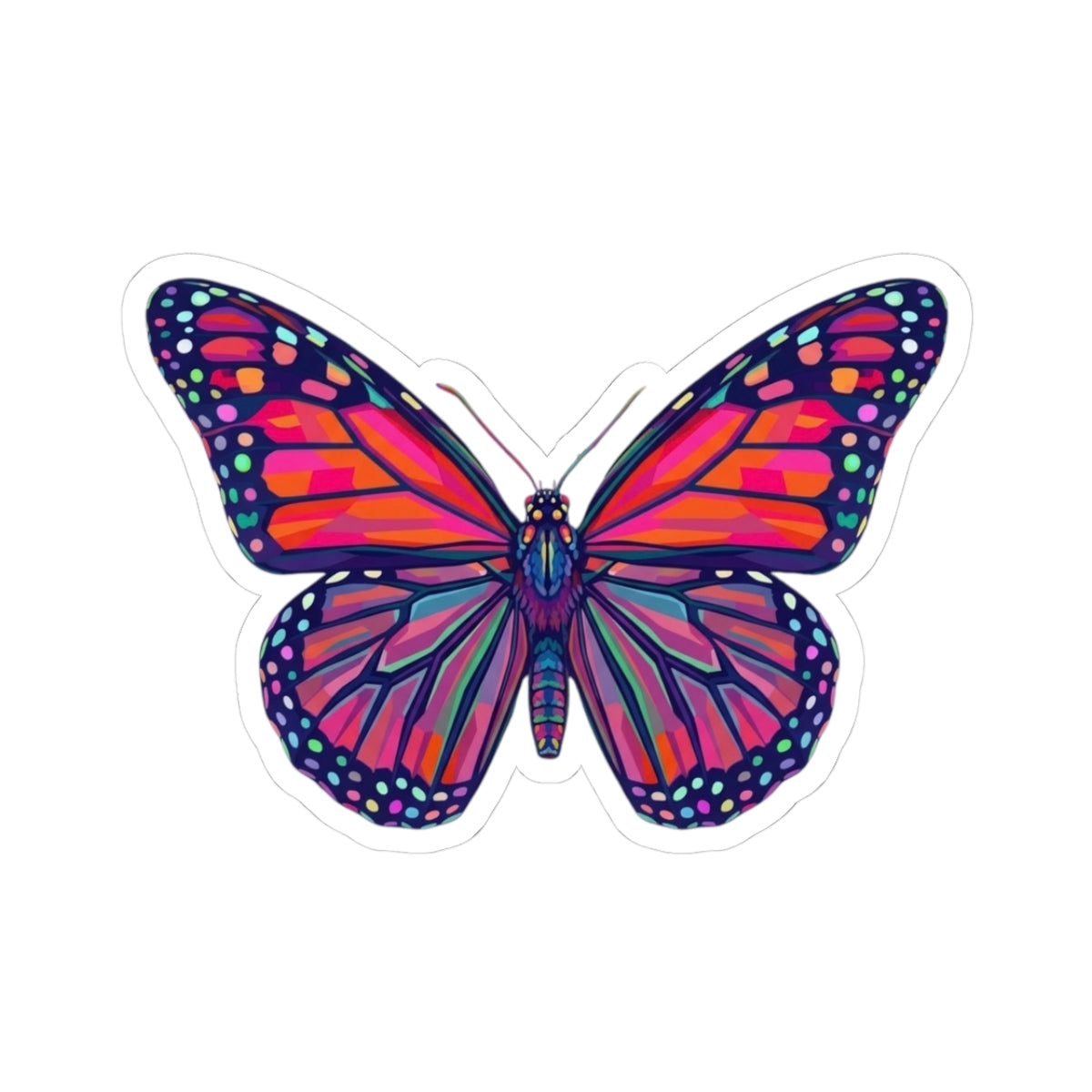 Rainbow Monarch Butterfly Kiss-Cut Sticker — Colorful Laptop Decal