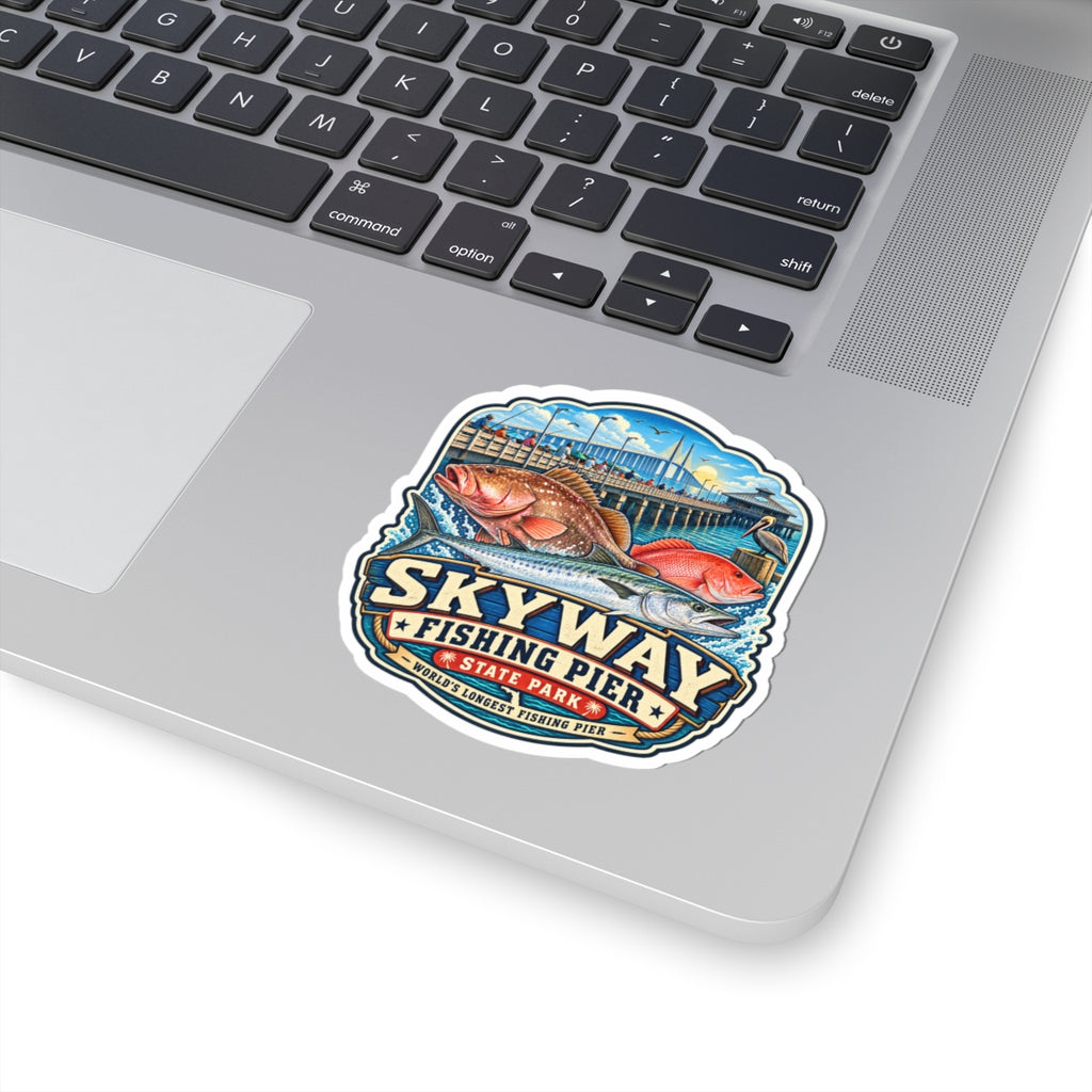 Skyway Fishing Pier Sticker — Vintage Pier & Fish Kiss-Cut Decal