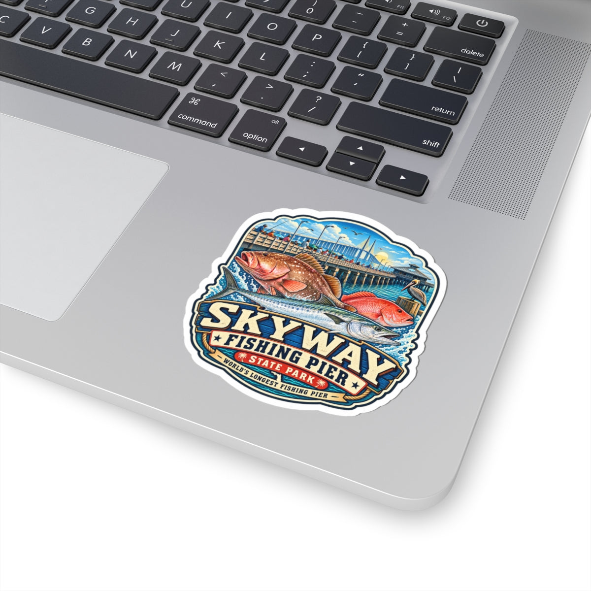 Skyway Fishing Pier Sticker — Vintage Pier & Fish Kiss-Cut Decal