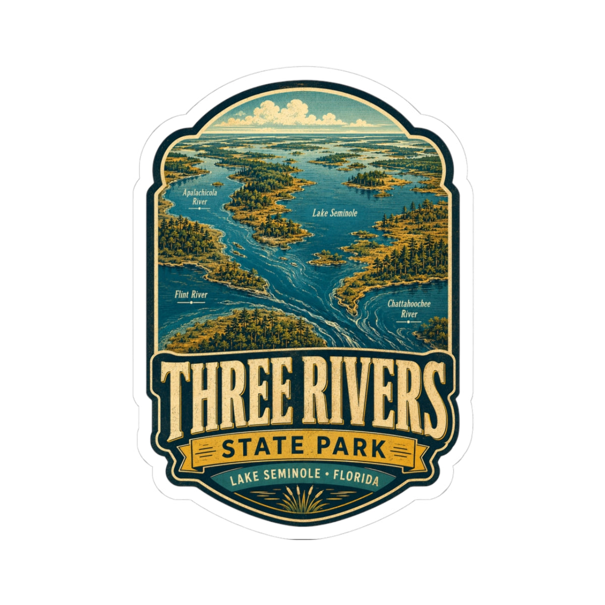 Three Rivers State Park Sticker — Lake Seminole Vintage Park Travel Decal