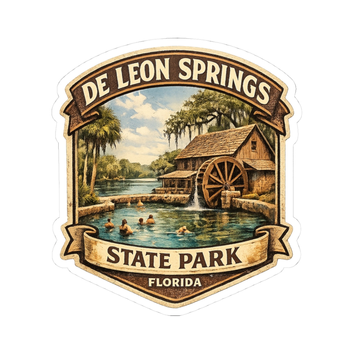 De Leon Springs State Park Vinyl Sticker – Vintage Florida Mill Design