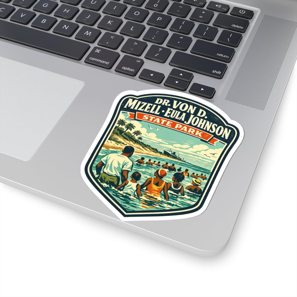 Kiss-Cut Sticker — Dr. Von D. Mizell–Eula Johnson State Park Retro Travel Badge