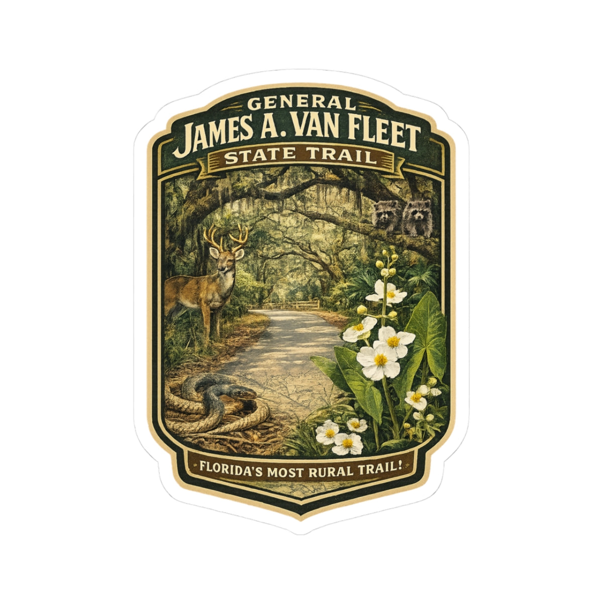 James A. Van Fleet State Trail Vintage Nature Sticker — Kiss-Cut Florida Trail Decal