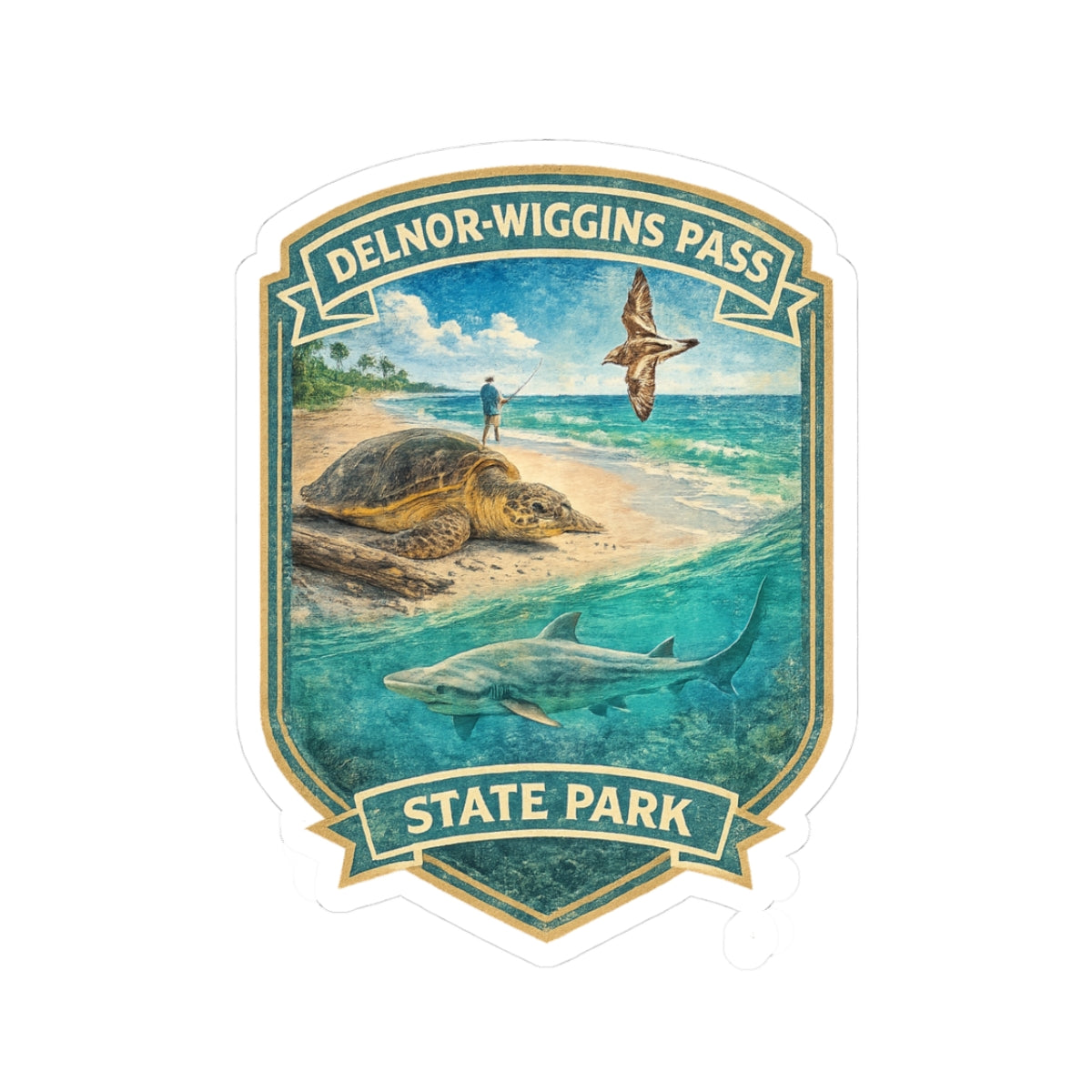 Delnor-Wiggins Pass State Park Sticker — Sea Turtle & Shark Nature Decal