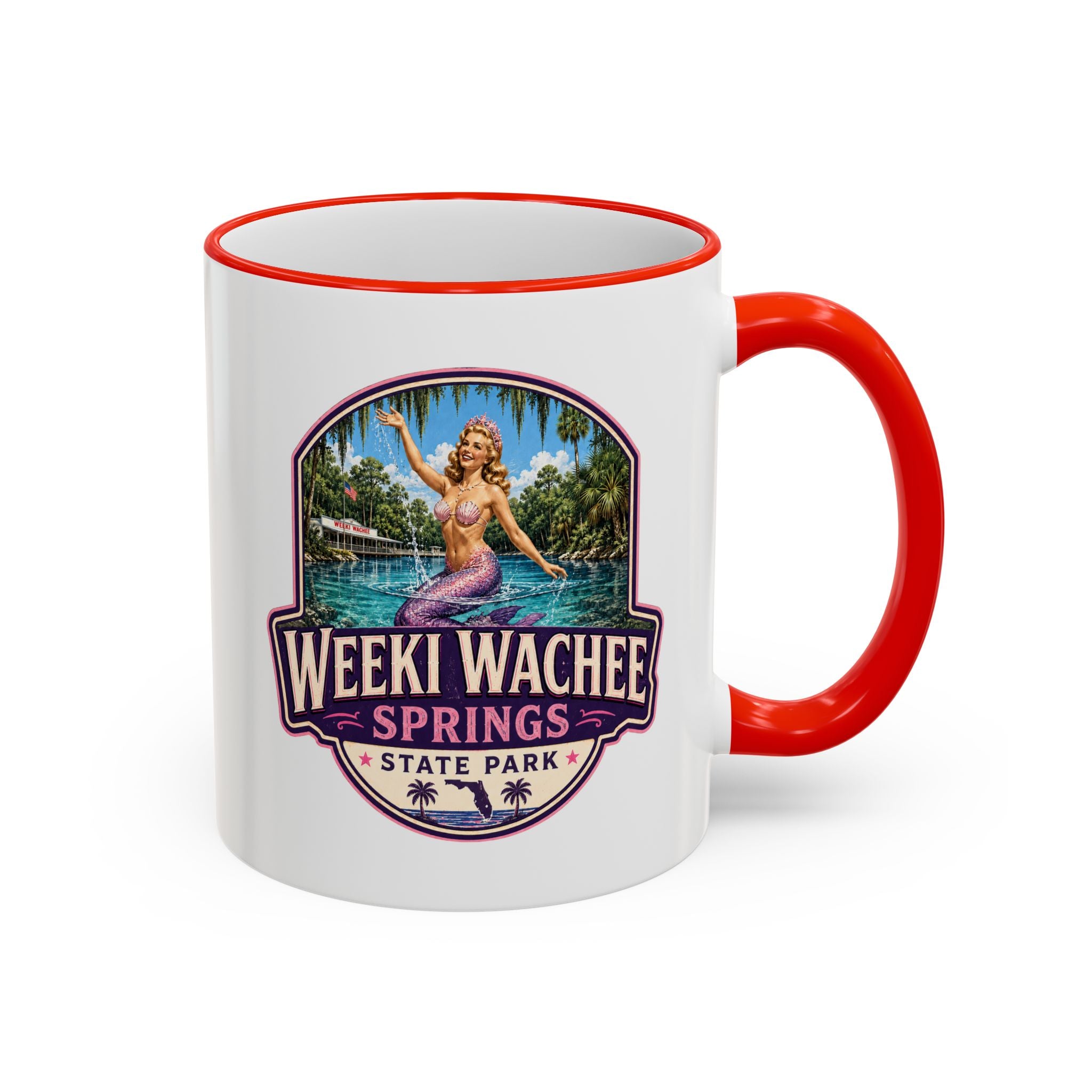 Weeki Wachee Vintage Mug Pink — Accent Rim & Handle 11oz/15oz