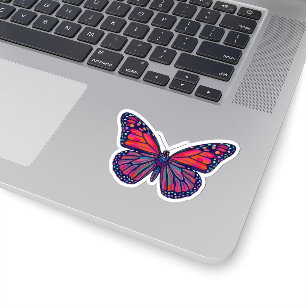 Rainbow Monarch Butterfly Kiss-Cut Sticker — Colorful Laptop Decal