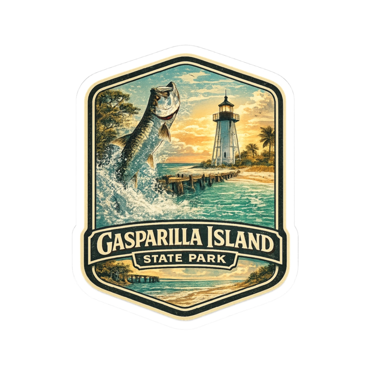 Gasparilla Island State Park Vintage Lighthouse Sticker