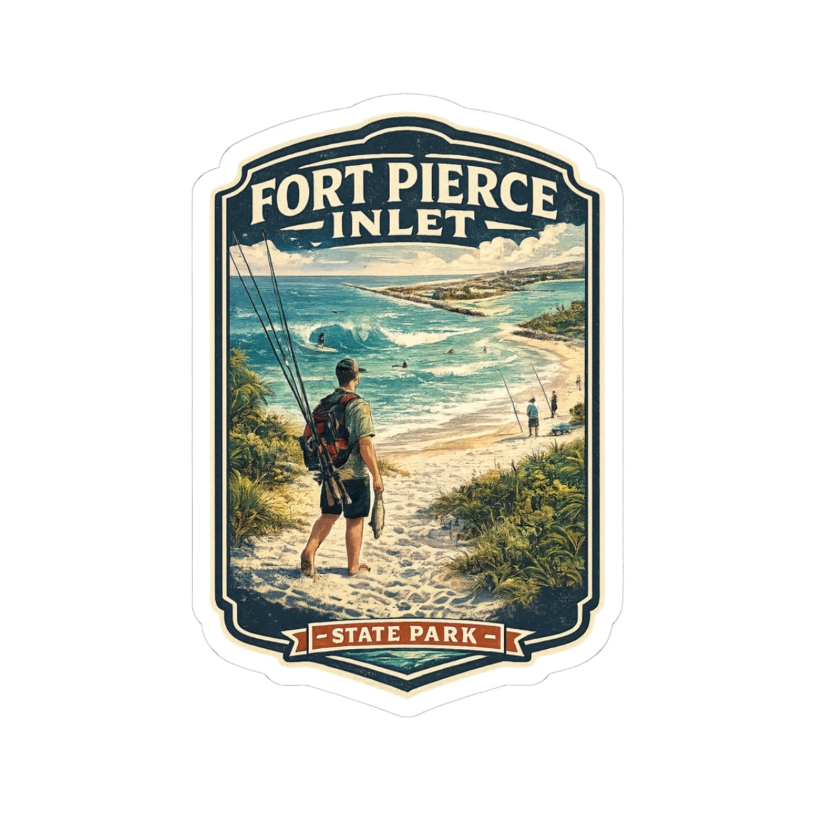 Fort Pierce Inlet State Park Kiss-Cut Sticker — Beach Fishing Vintage Travel Decal