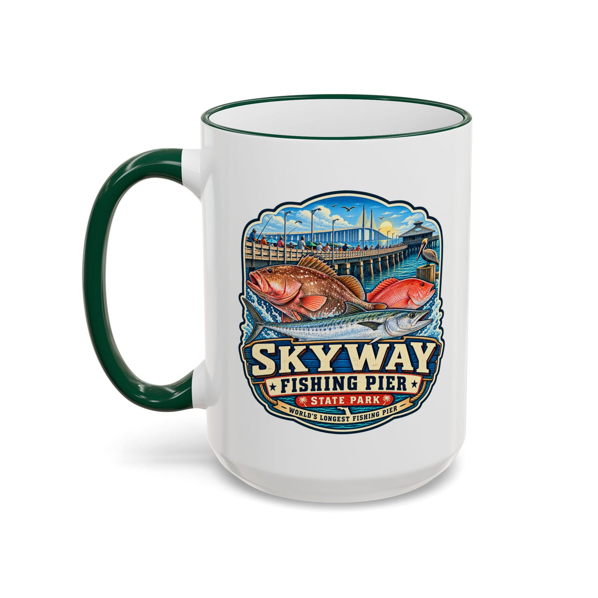 Skyway Fishing Pier Mug — Accent Rim & Handle 11oz/15oz