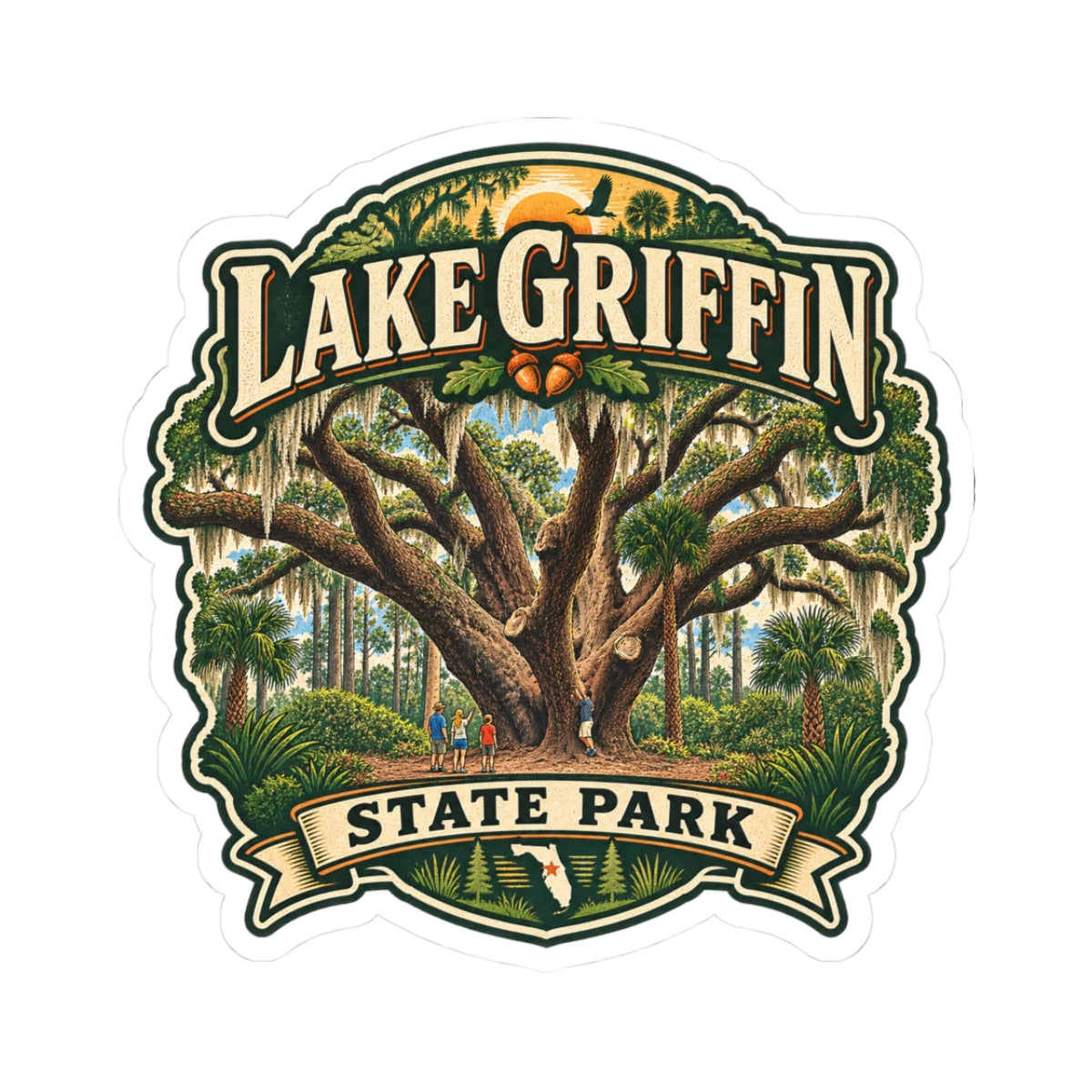 Lake Griffin State Park Sticker — Vintage Oak Tree Kiss-Cut Sticker
