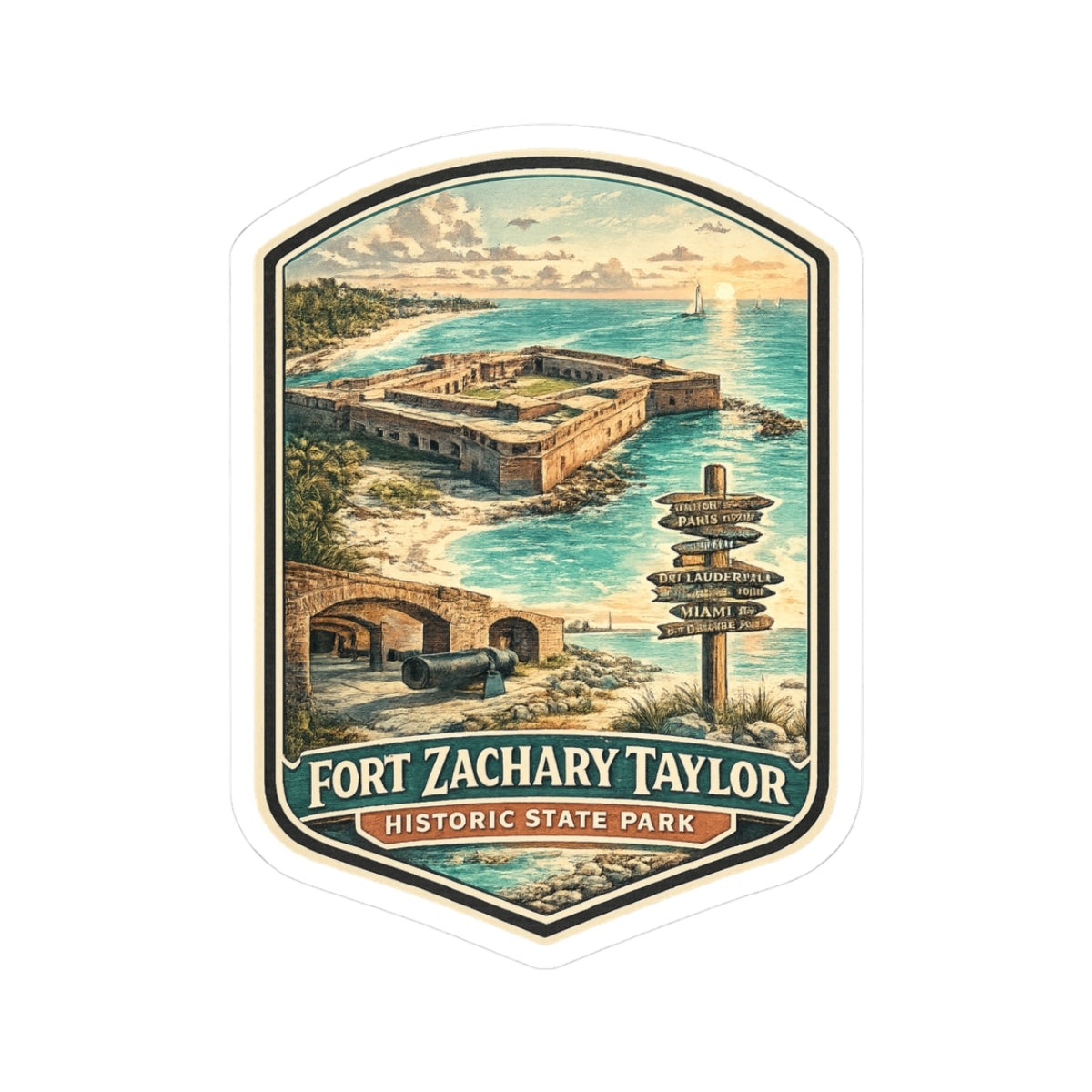 Fort Zachary Taylor Vintage Travel Sticker — Historic State Park Kiss-Cut Decal