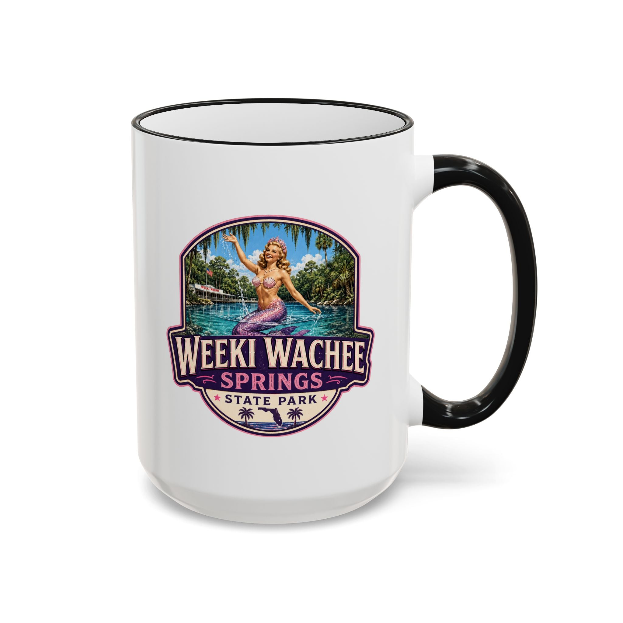 Weeki Wachee Vintage Mug Pink — Accent Rim & Handle 11oz/15oz