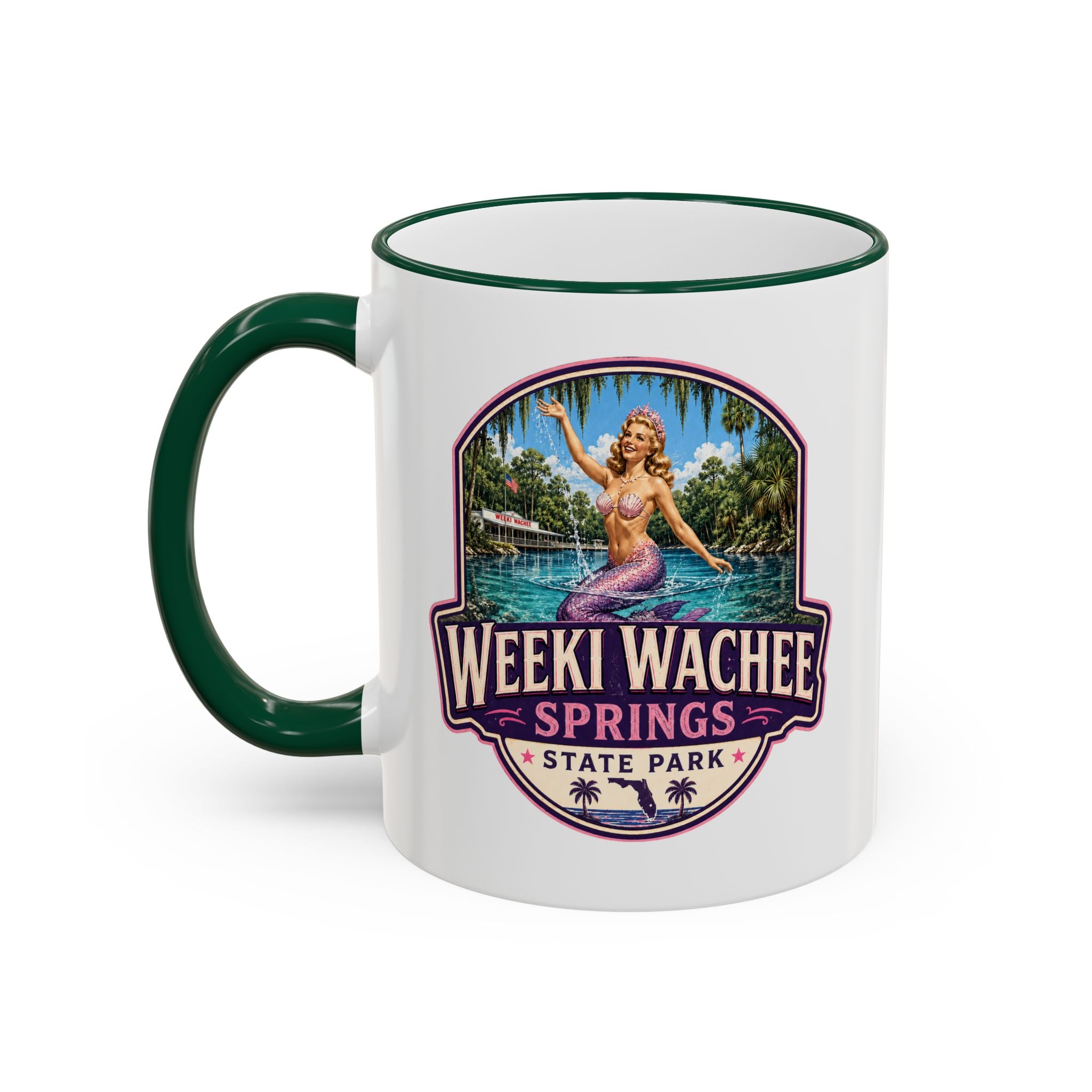 Weeki Wachee Vintage Mug Pink — Accent Rim & Handle 11oz/15oz