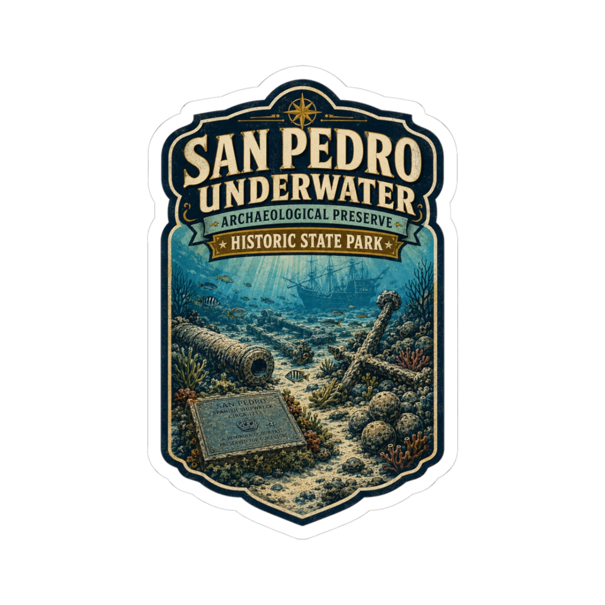 San Pedro Underwater Historic State Park Sticker — Underwater Archaeological Preserve Travel Decal