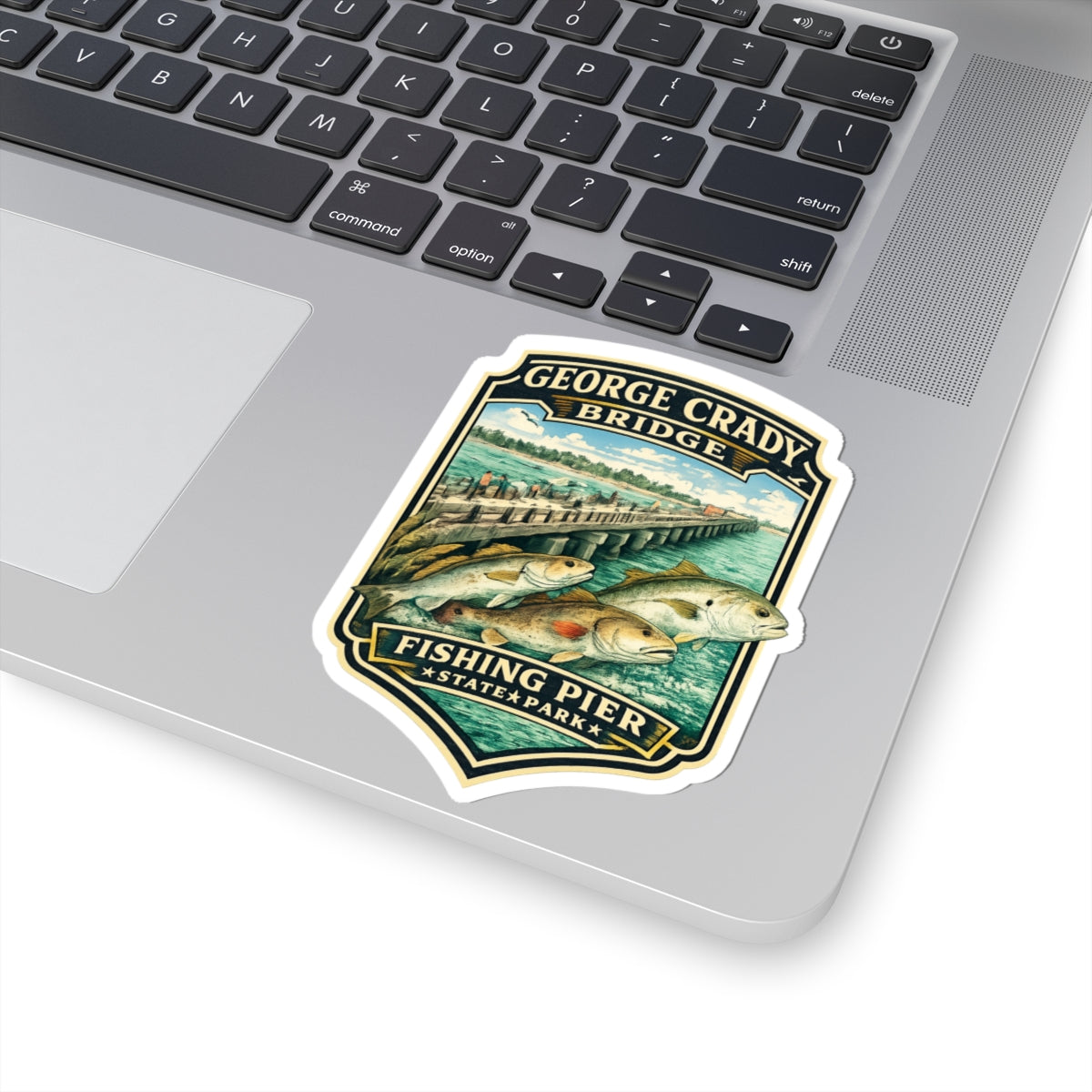 George Crady Bridge Fishing Pier Sticker — Vintage State Park Kiss-Cut Decal