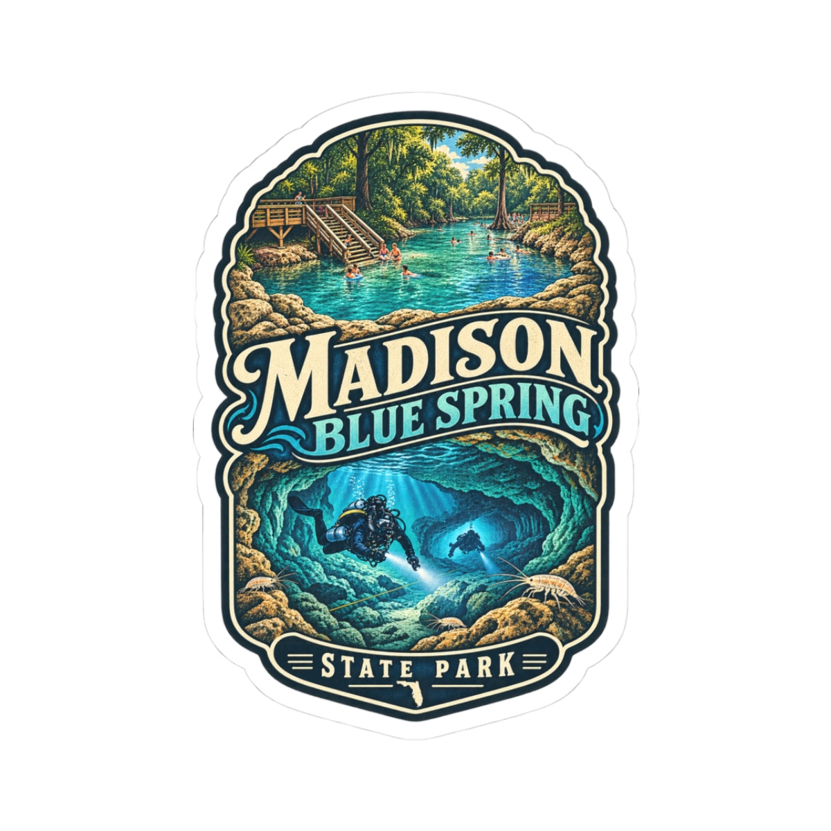Madison Blue Spring State Park Sticker — Scenic Cave & Spring Dive Kiss-Cut Sticker
