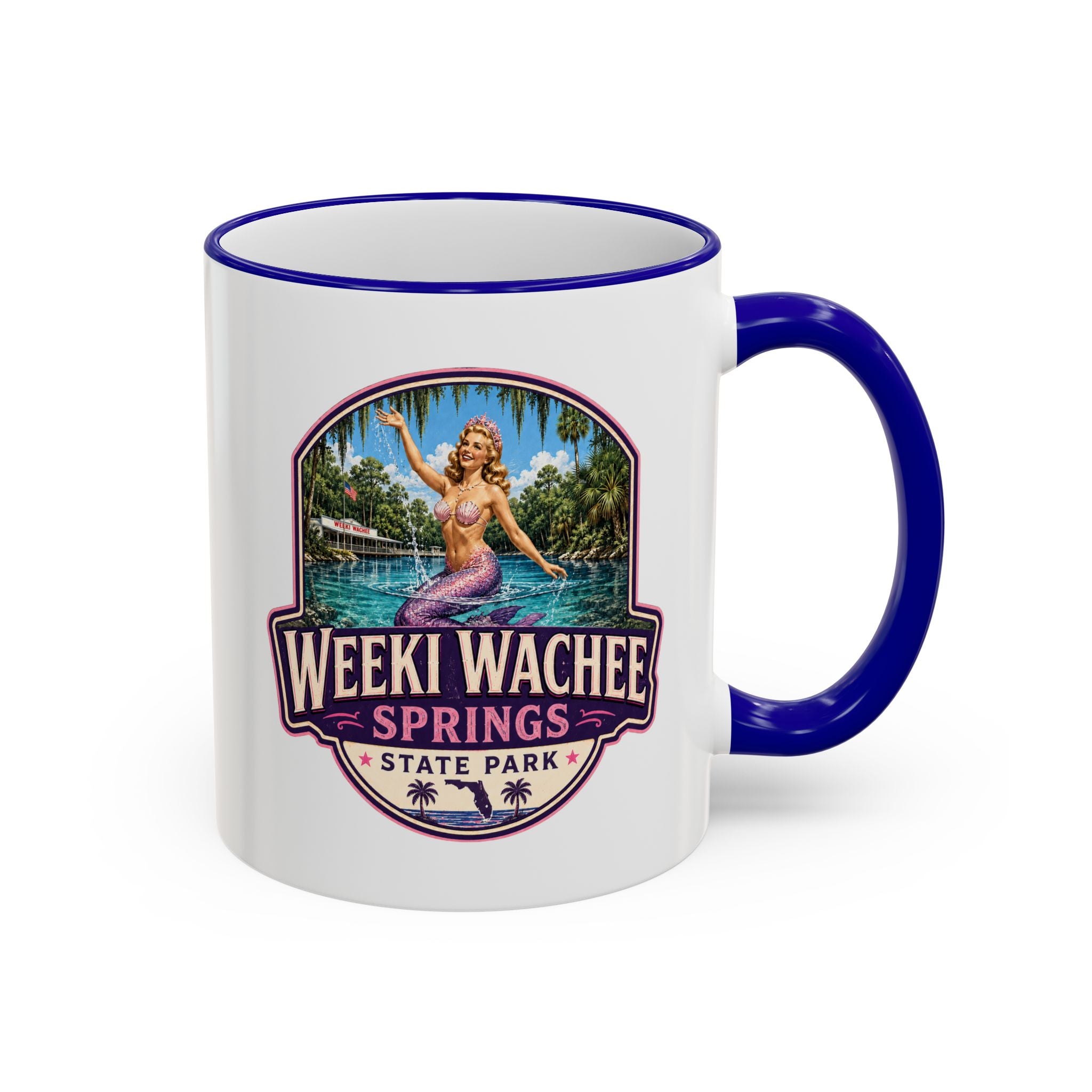Weeki Wachee Vintage Mug Pink — Accent Rim & Handle 11oz/15oz