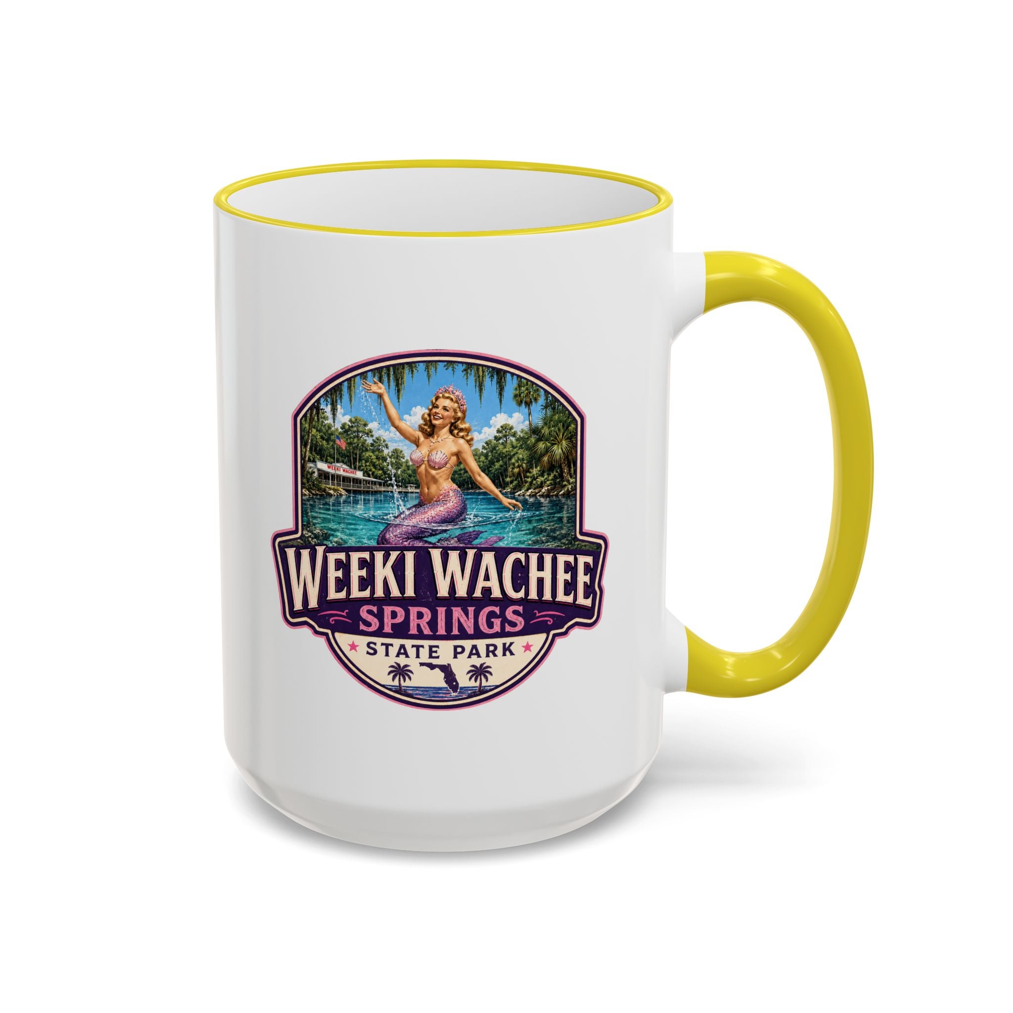 Weeki Wachee Vintage Mug Pink — Accent Rim & Handle 11oz/15oz