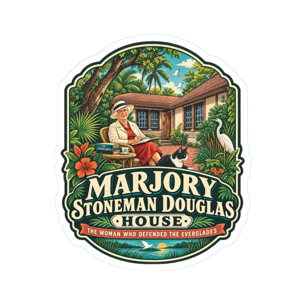 Marjory Stoneman Douglas House Vintage Travel Sticker — Environmentalist Tribute Kiss-Cut Sticker