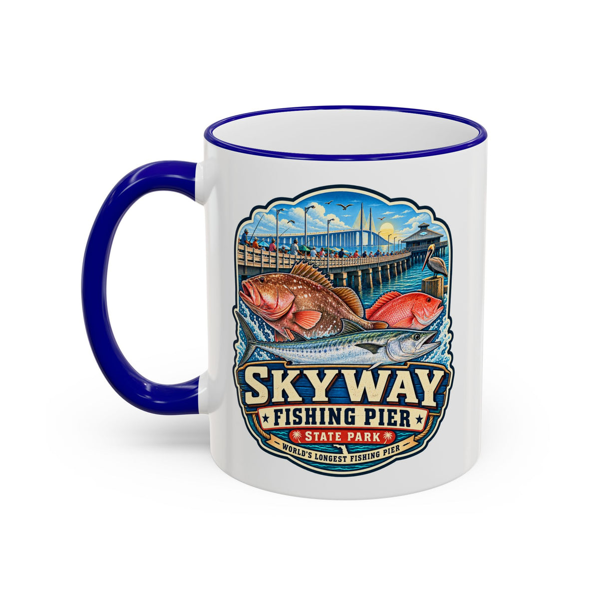 Skyway Fishing Pier Mug — Accent Rim & Handle 11oz/15oz