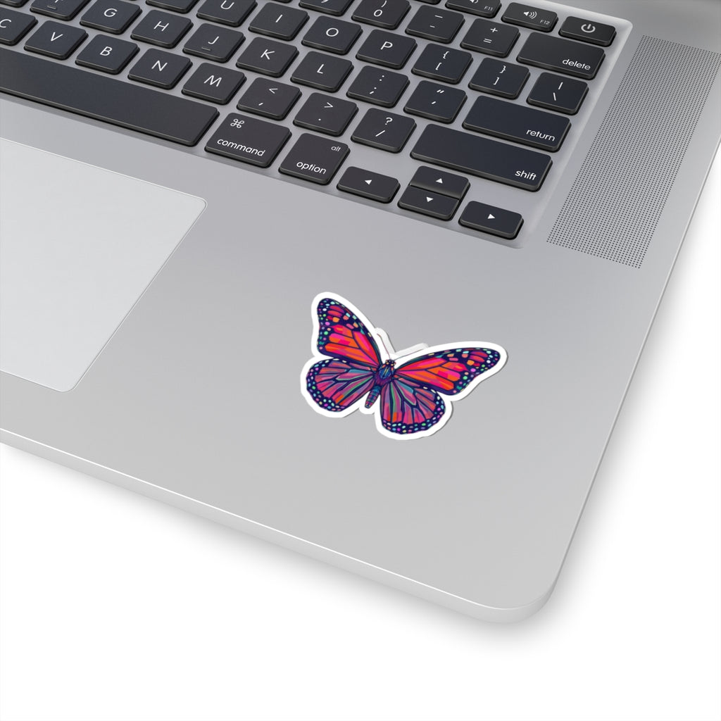 Rainbow Monarch Butterfly Kiss-Cut Sticker — Colorful Laptop Decal
