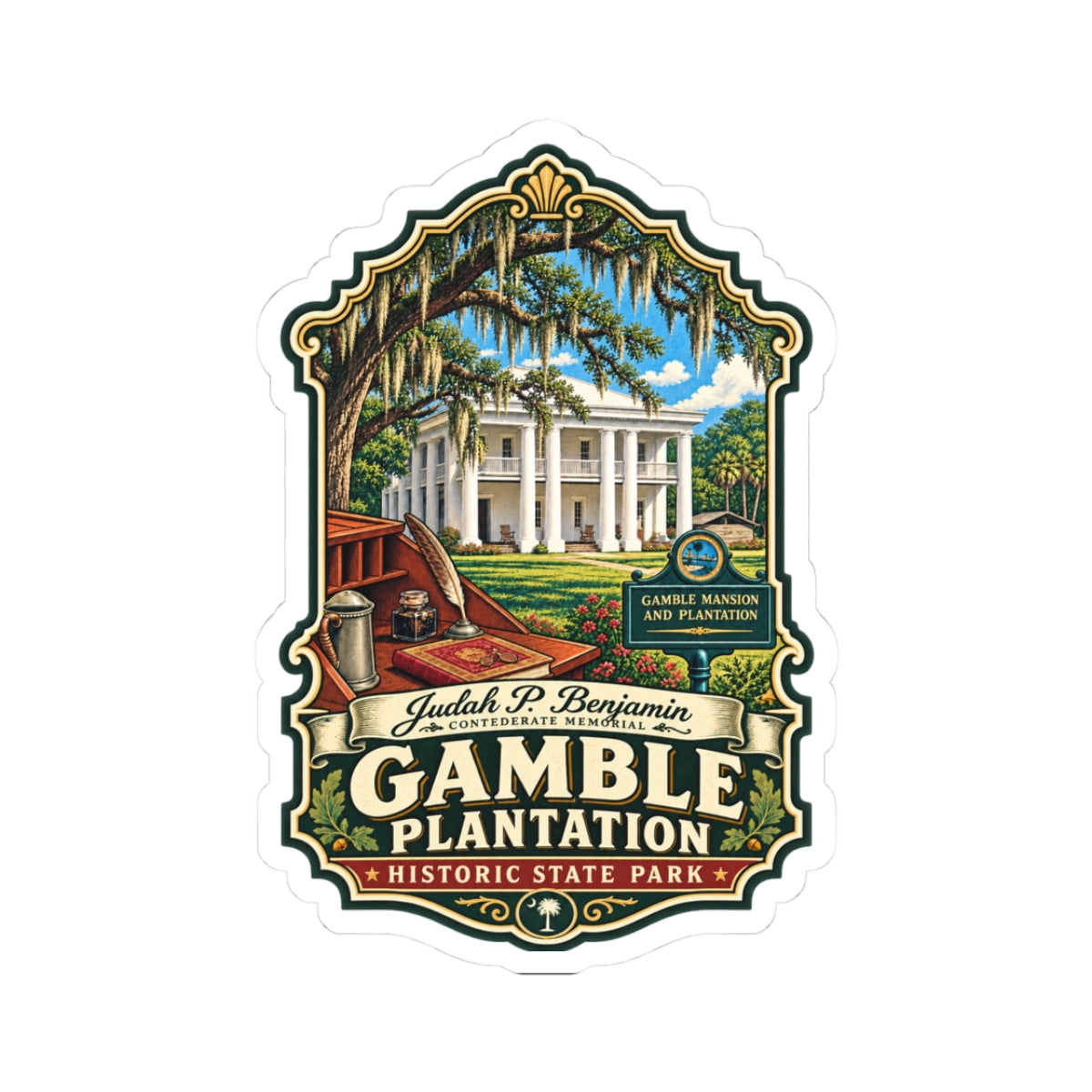 Gamble Plantation Historic Park Sticker — Vintage Southern Estate Travel Decal