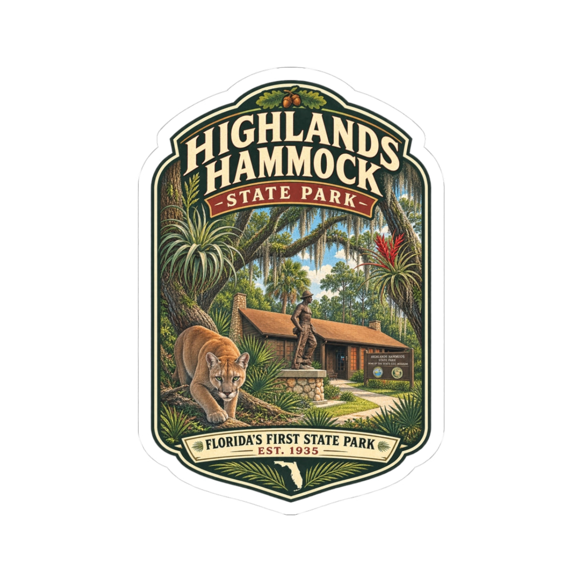 Highlands Hammock State Park Sticker — Retro Florida Park Badge ("Florida’s First State Park")
